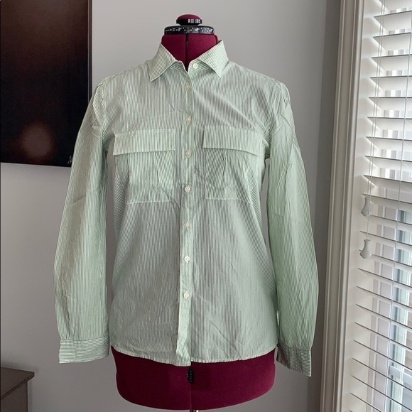 Green and white striped button-down - Picture 1 of 9